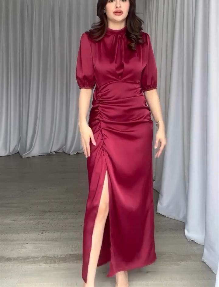 Stylish Red Satin Dress