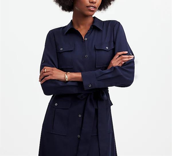 Navy Blue Workwear Fall Dress