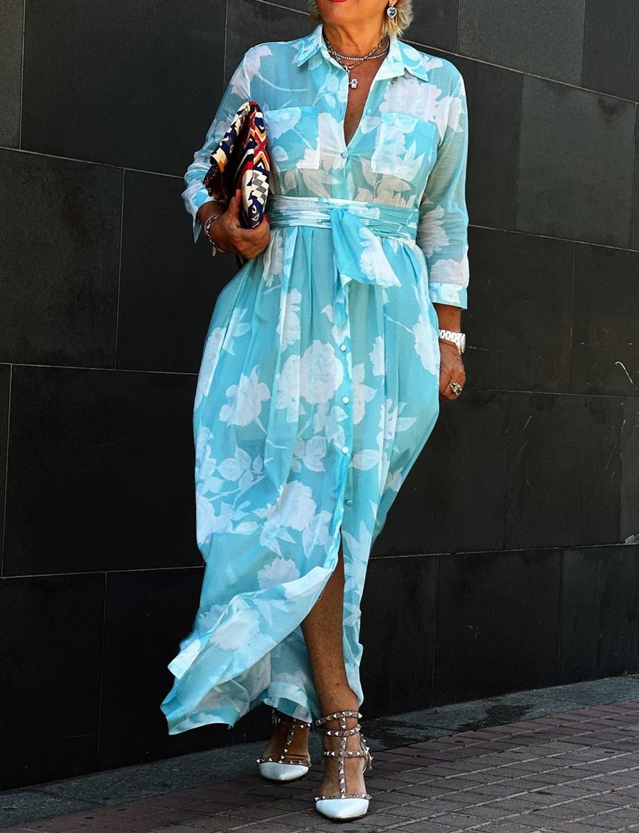 Blue and White Halo Tie Dress