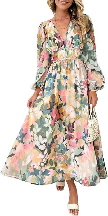 Floral Lantern Sleeve Maxi Dress