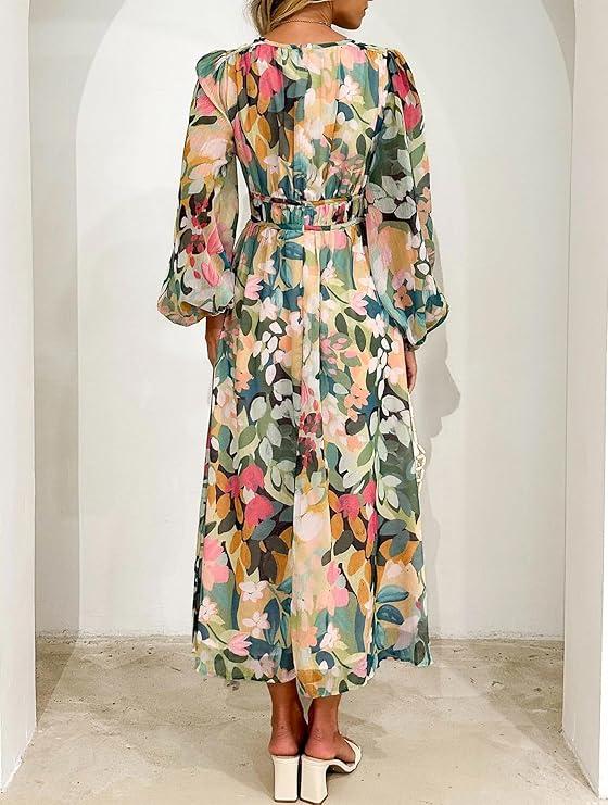 Floral Lantern Sleeve Maxi Dress