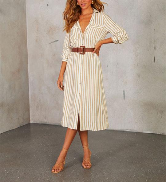 Buttoned Striped Commuter Maxi Dress