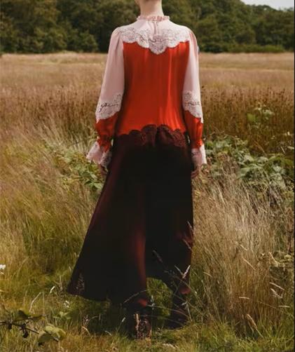 Colorblocked Lace Delicate Fall Dress