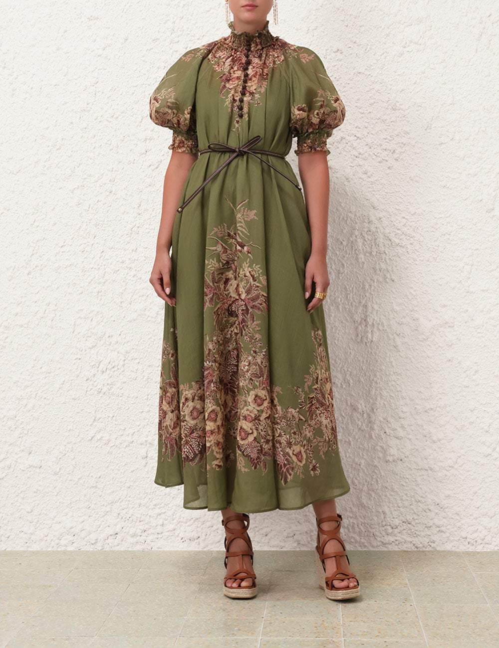 Green Lantern Sleeve Floral Dress