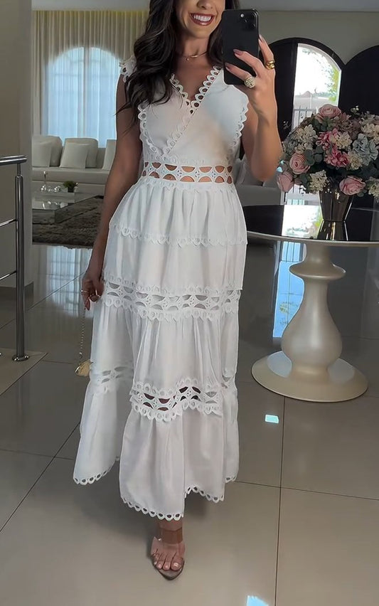 White Sleeveless Cutout Maxi Dress