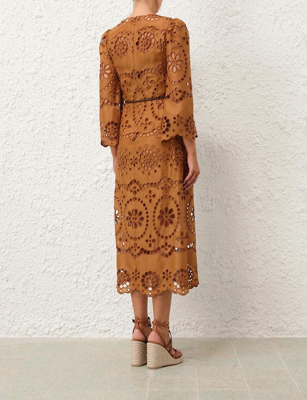 Light Brown Cutout Long Sleeve Dress