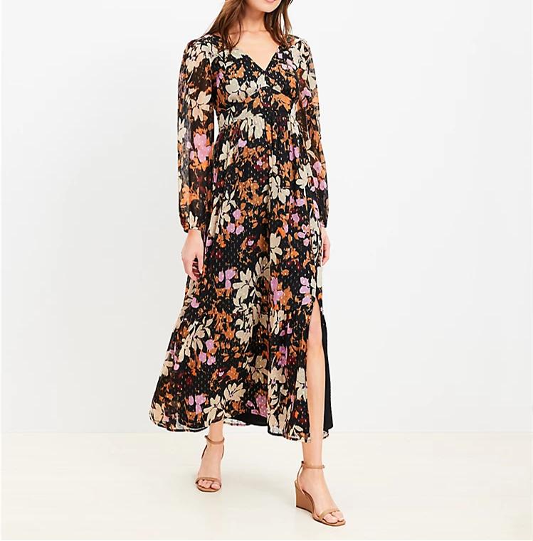 Backless Lace Up Long Sleeve Floral Autumn Dress