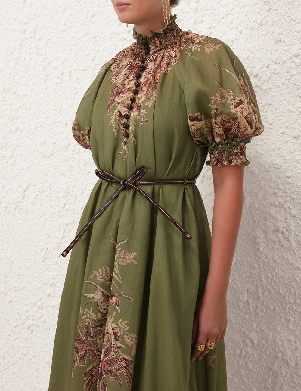 Green Lantern Sleeve Floral Dress