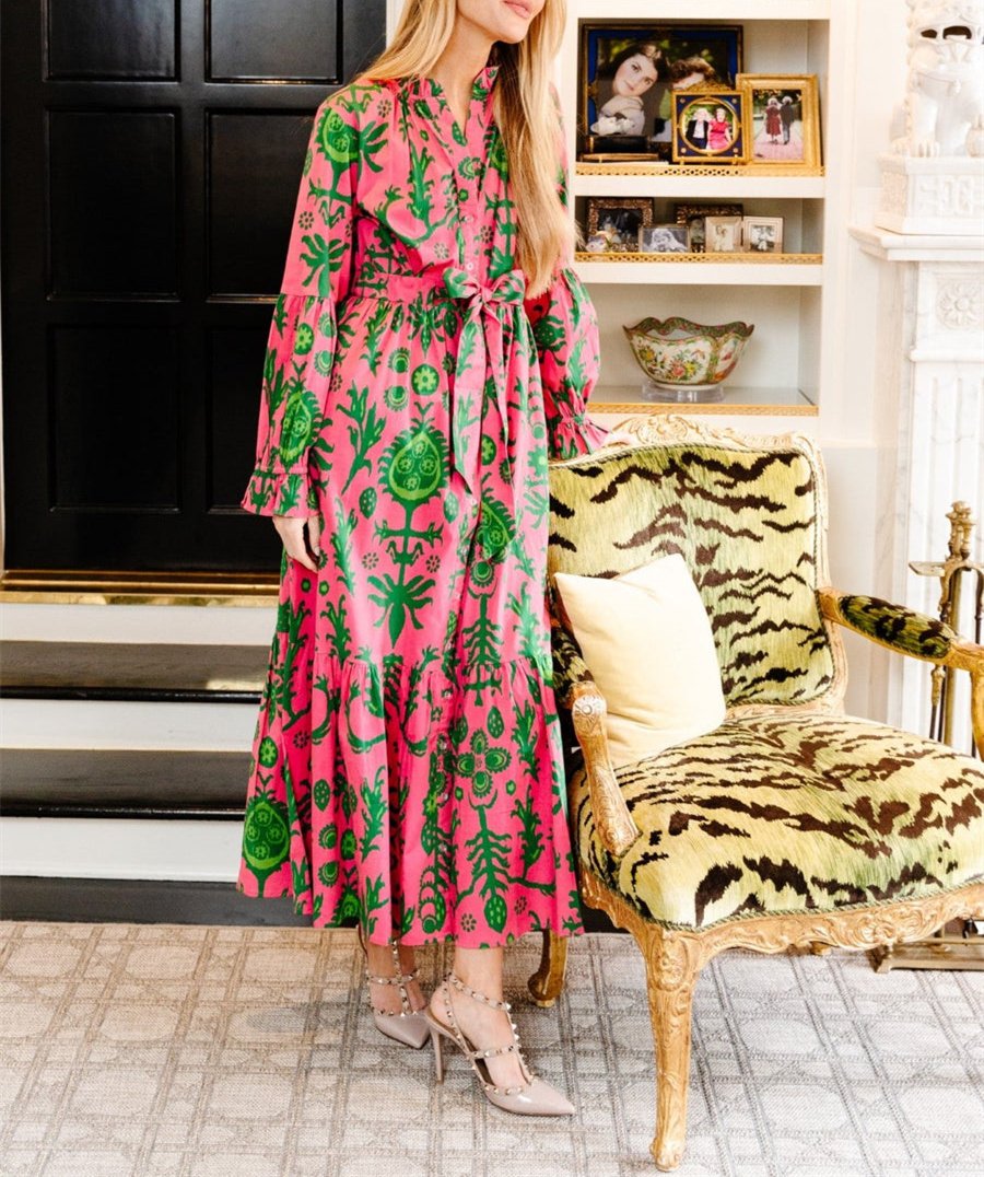 green flower and pink dress