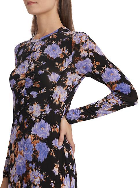 Blue Floral Black Long Sleeve Fall Dress