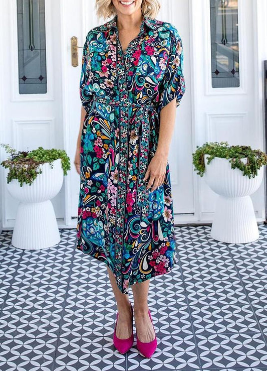 Lapel Floral Dress