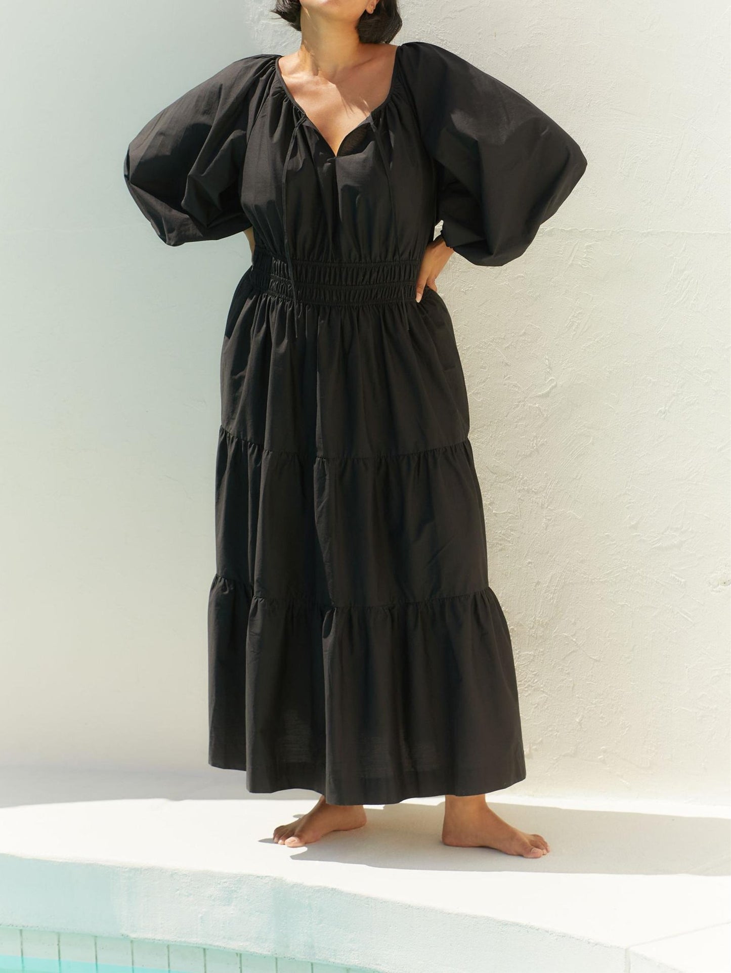 Black Casual Short Sleeve Maxi Dress