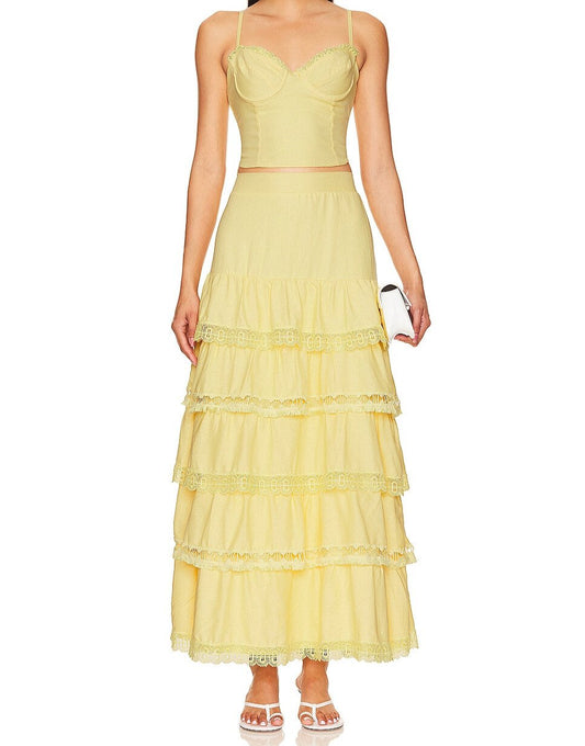 Yellow Suspender Maxi Dress Suit