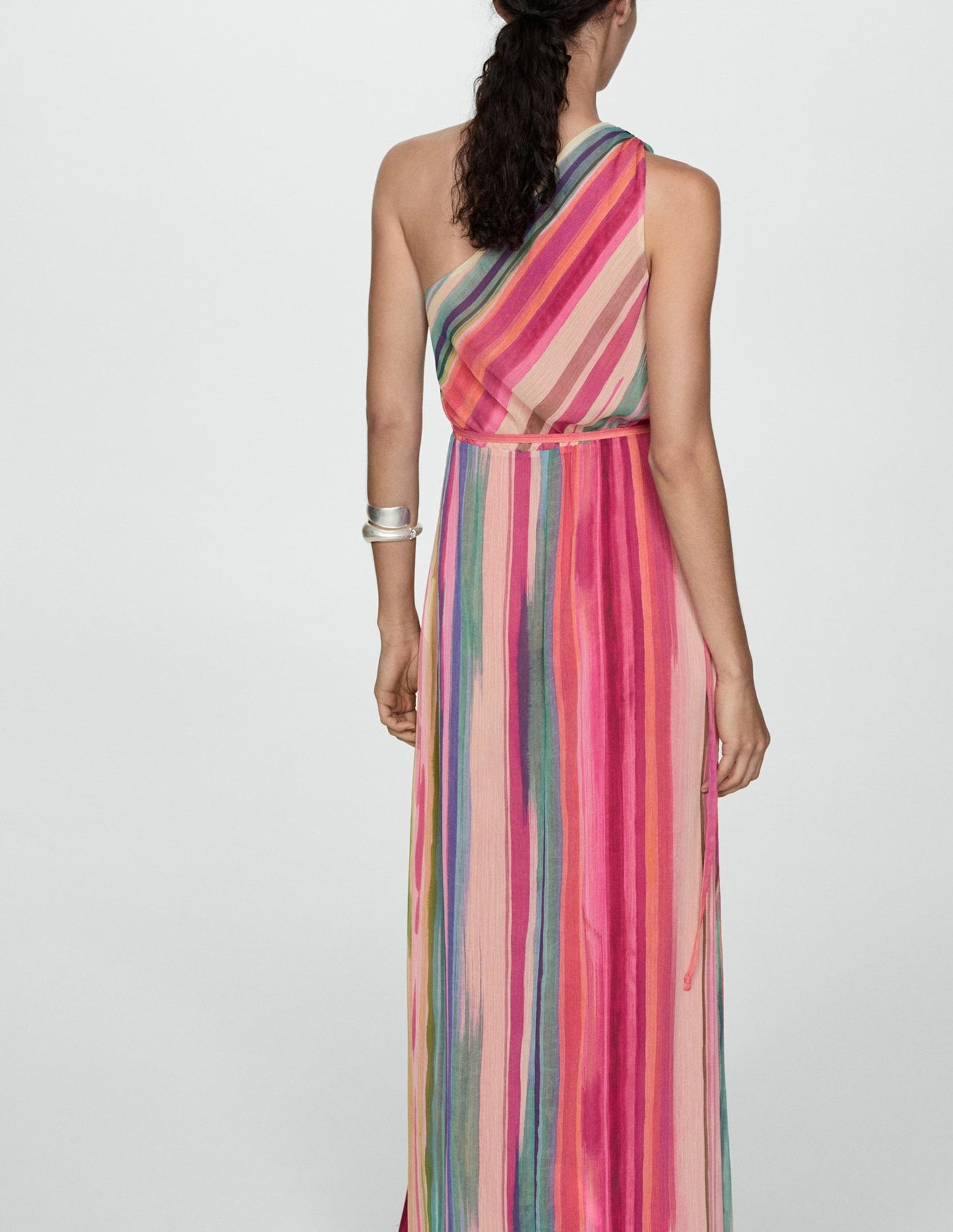 One Shoulder Vertical Stripe Maxi Dress