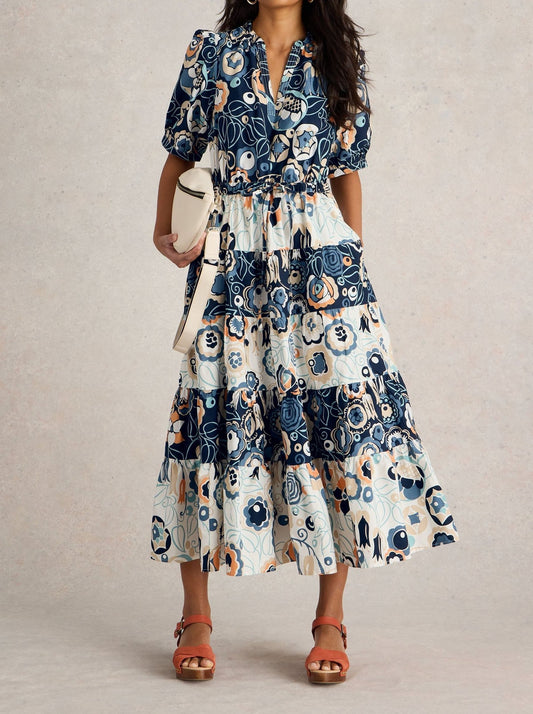 Lantern Sleeve Waistless Floral Dress