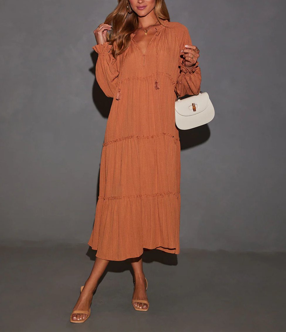 Orange Loose Casual Maxi Dress