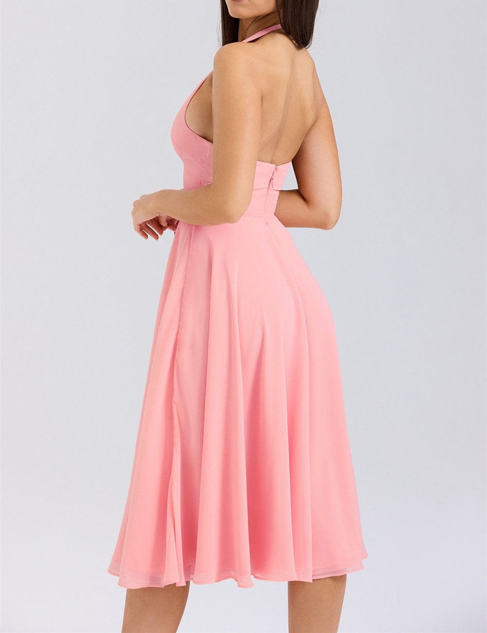 Pink V-Neck Backless Maxi Dress