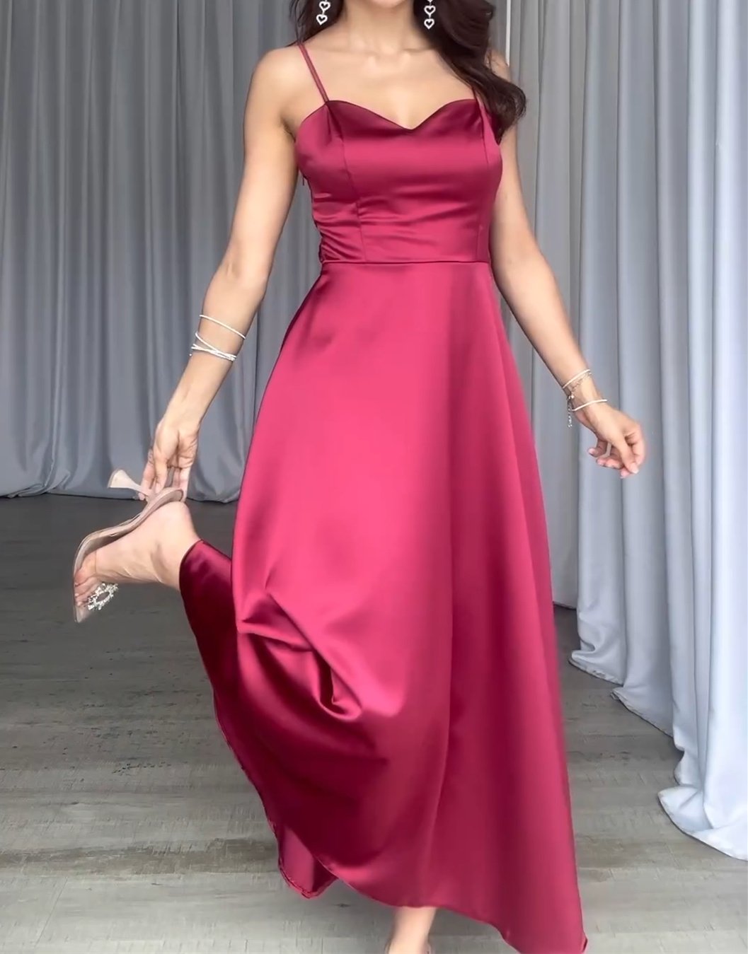 Red Elegant Waistless Maxi Dress