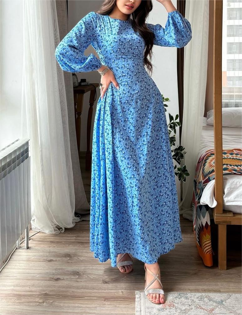 Blue Floral Waistless Maxi Dress