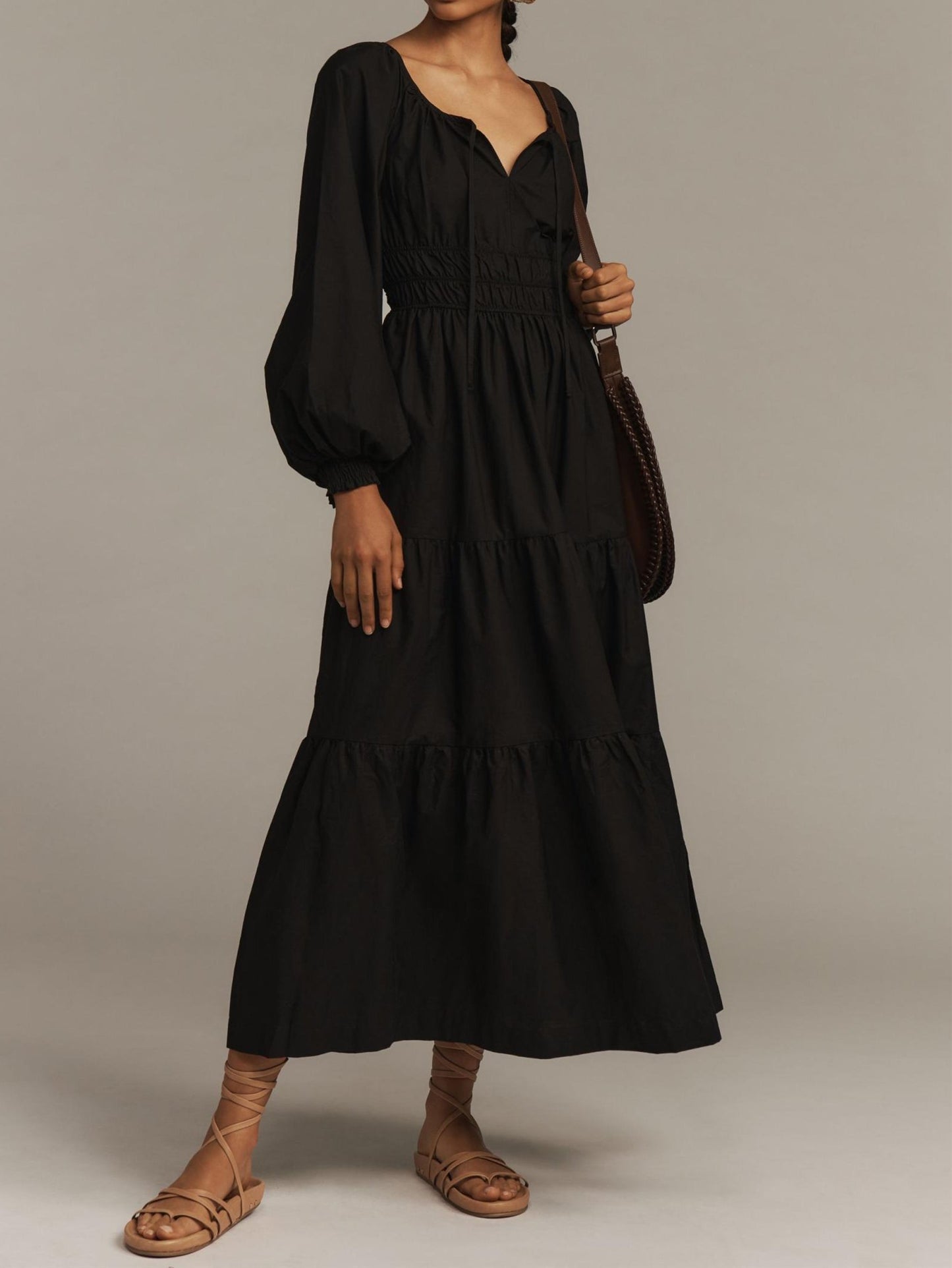 Black Casual Short Sleeve Maxi Dress