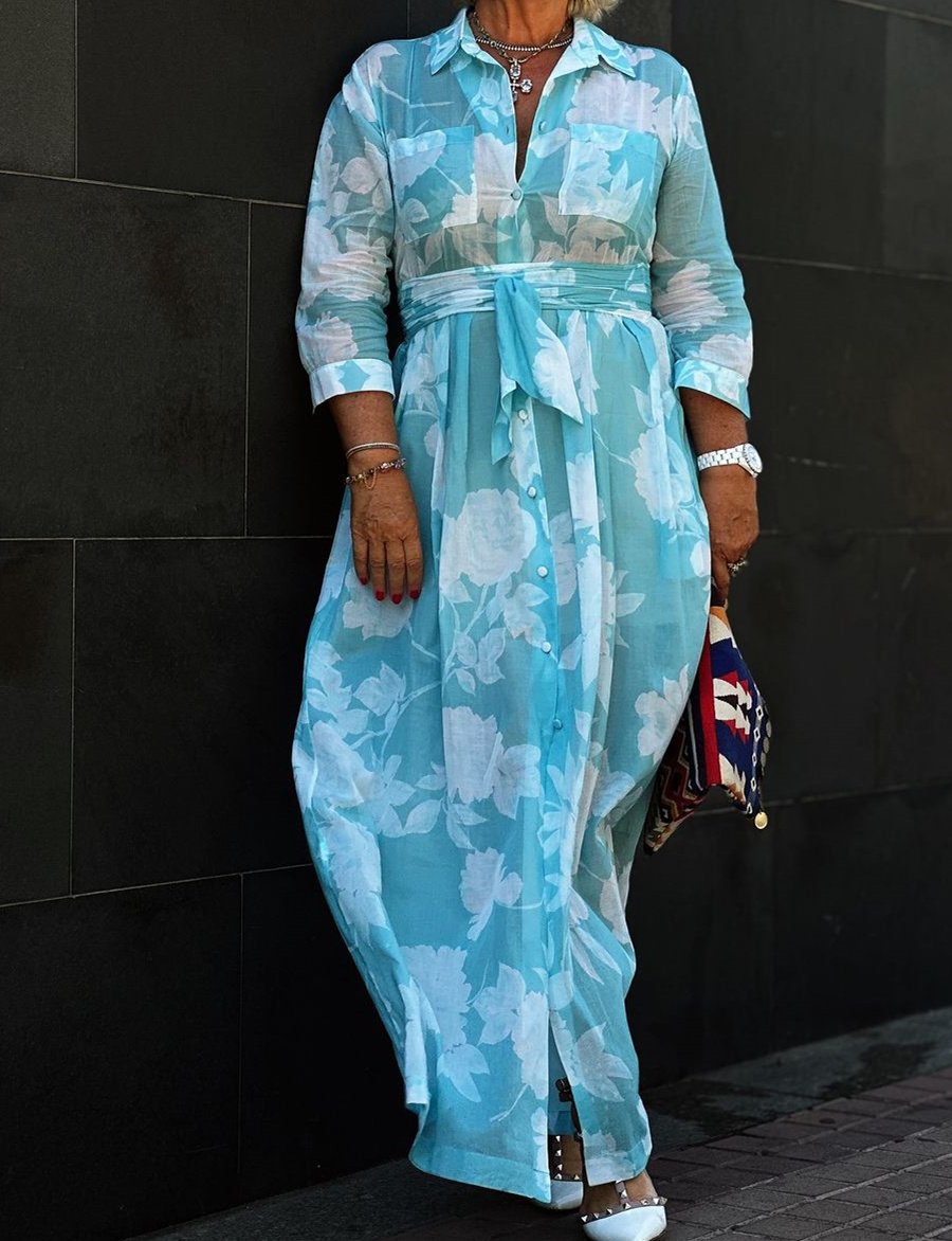 Blue and White Halo Tie Dress