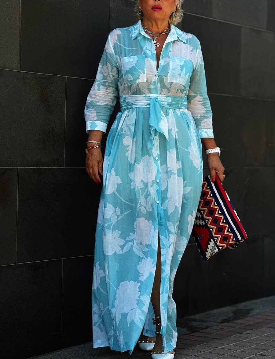 Blue and White Halo Tie Dress