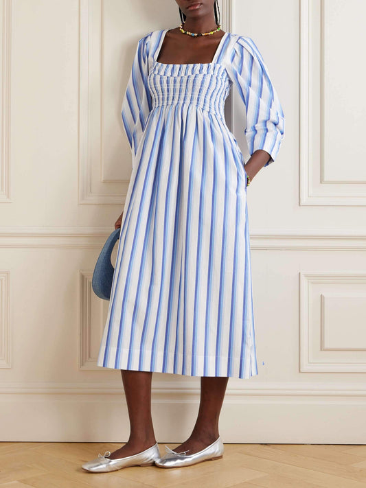 Blue and White Striped Maxi Dress