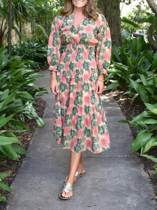 pink and green floral dress