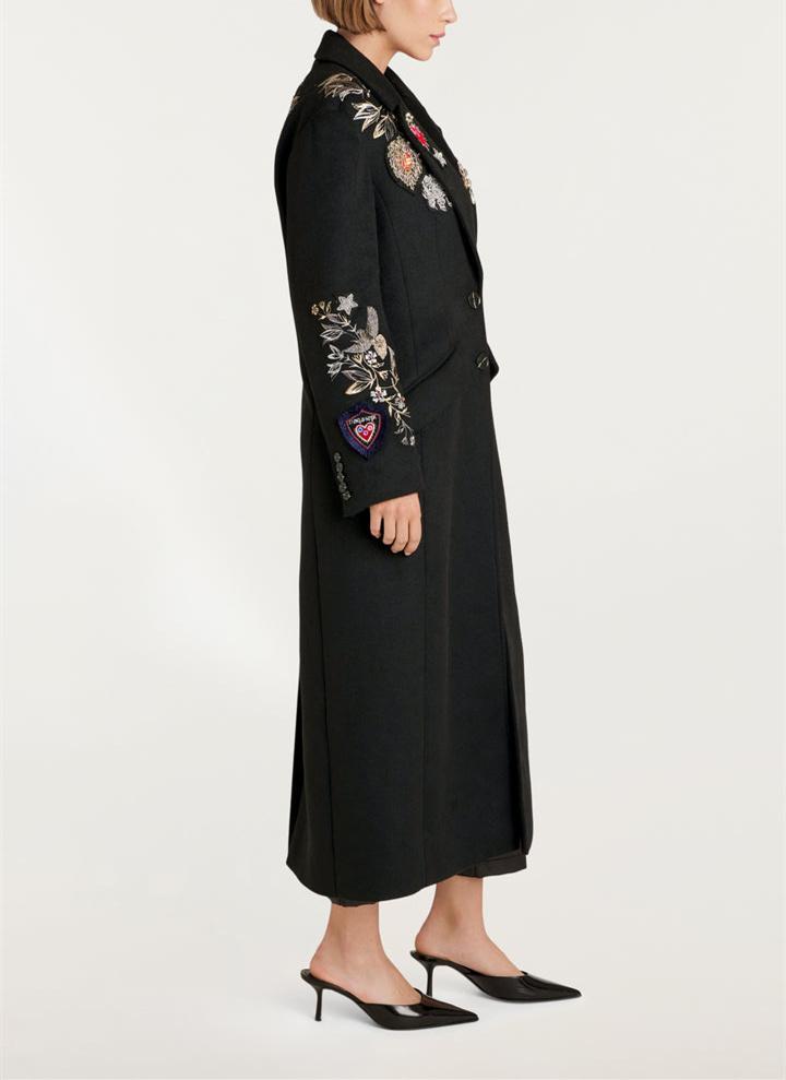 Black Embroidered Long Coat