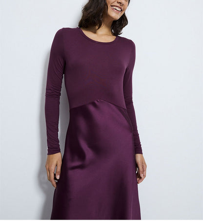 Purple Long Sleeve Satin Fall Dress