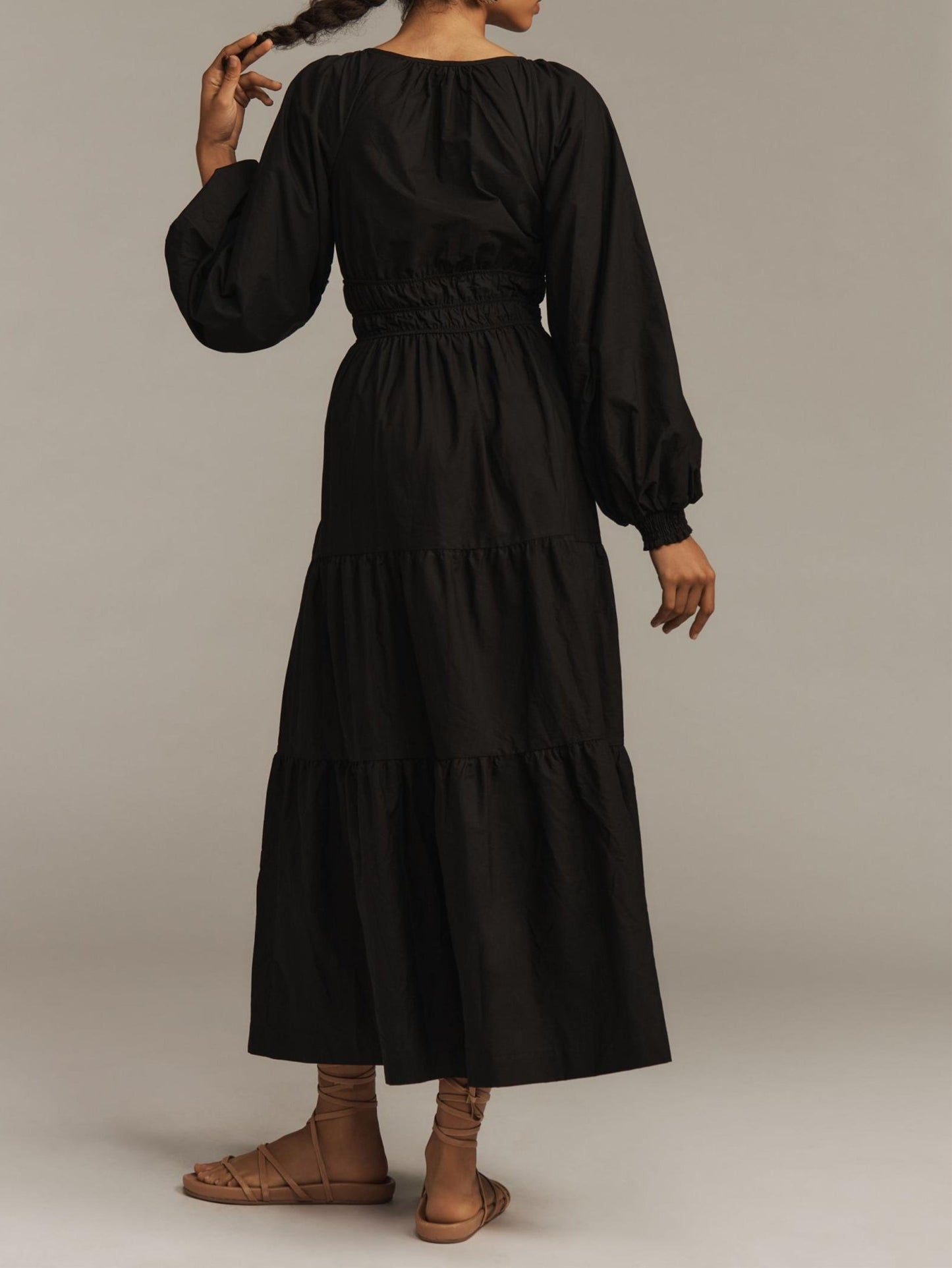 Black Casual Short Sleeve Maxi Dress