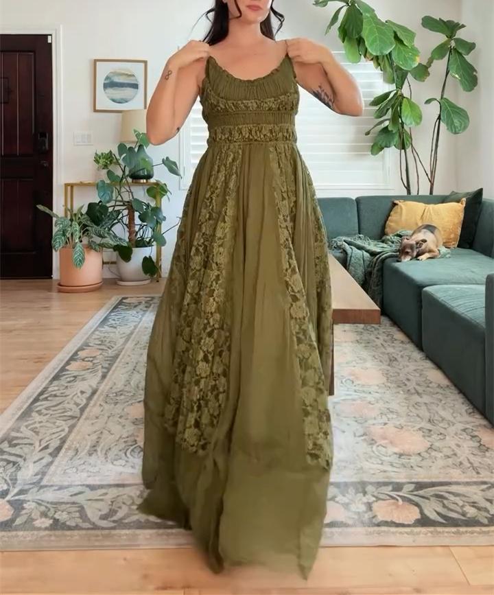 Dark Green Lace Sleeveless Dress