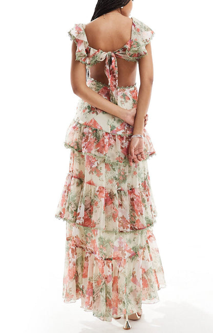 Backless Floral Gown Dress