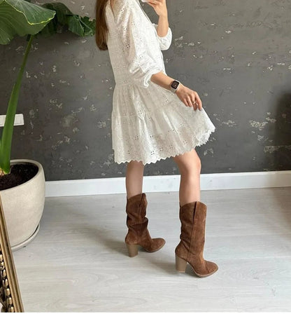 White Cutout Long Sleeve Mini Dress