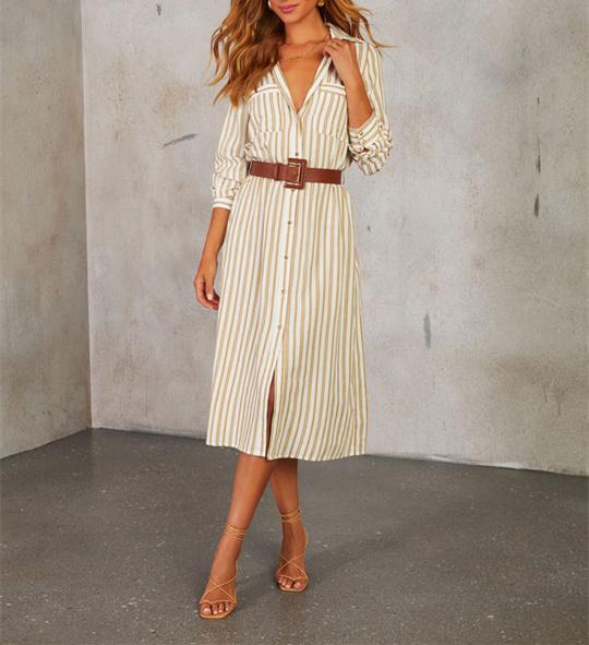 Buttoned Striped Commuter Maxi Dress