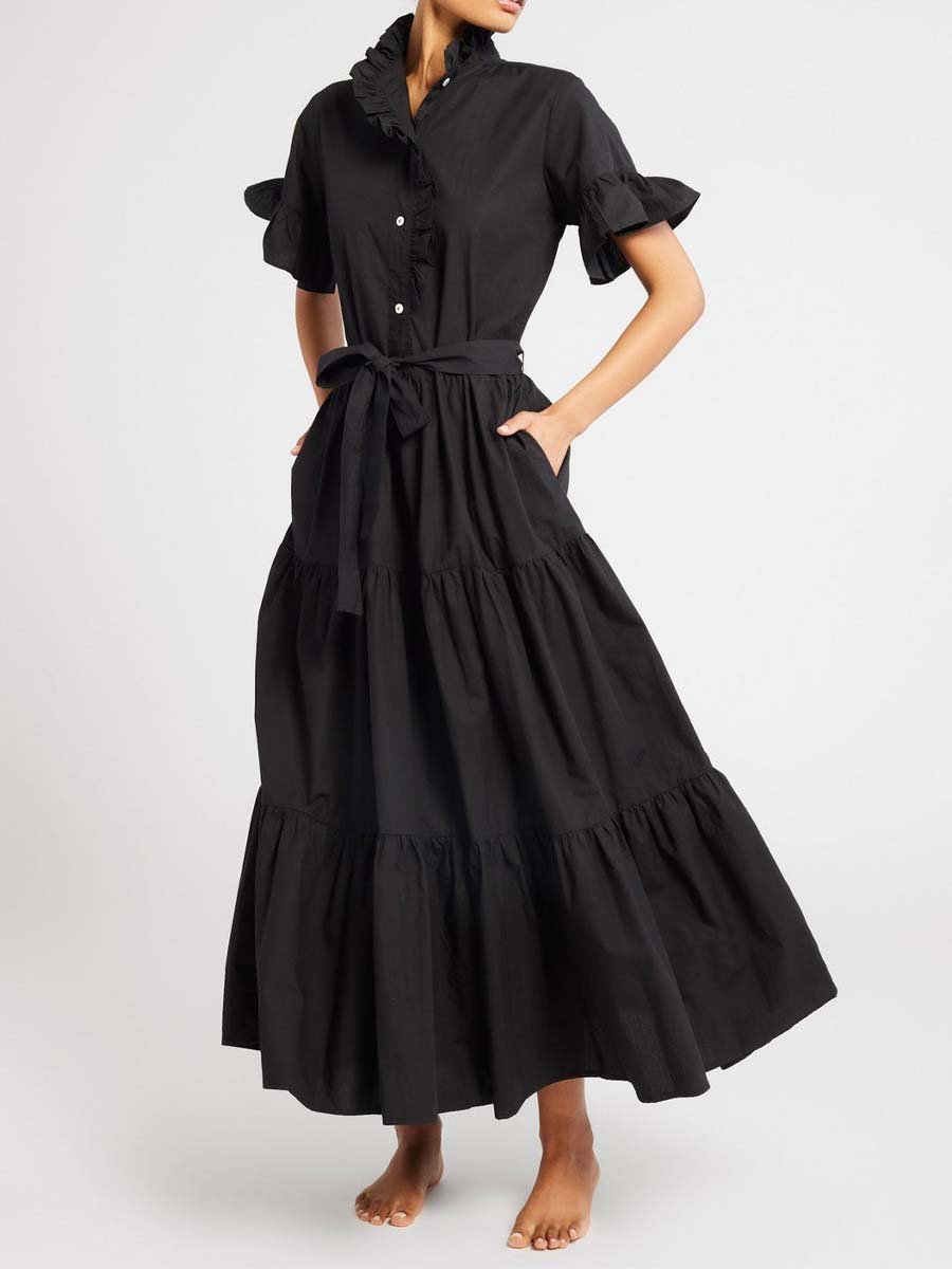 Black Ruffle Sleeve Maxi Dress