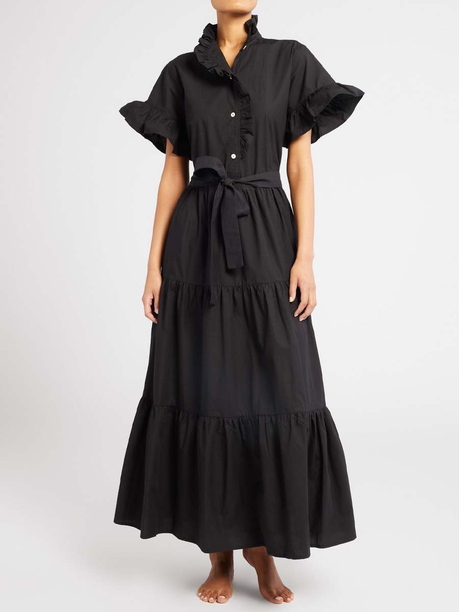 Black Ruffle Sleeve Maxi Dress