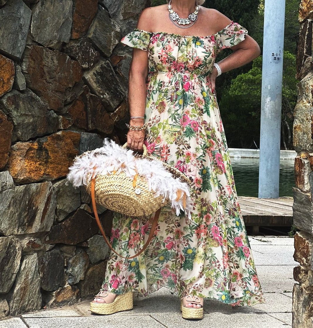 Ruffled Strapless Floral Dress