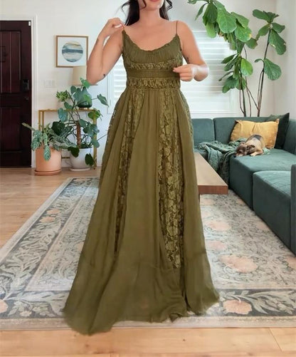 Dark Green Lace Sleeveless Dress