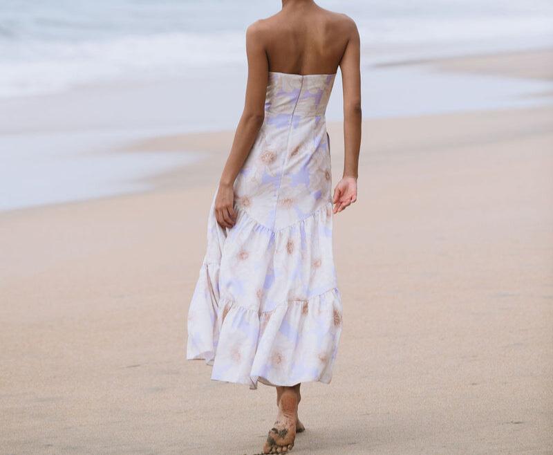 white flowered purple dress