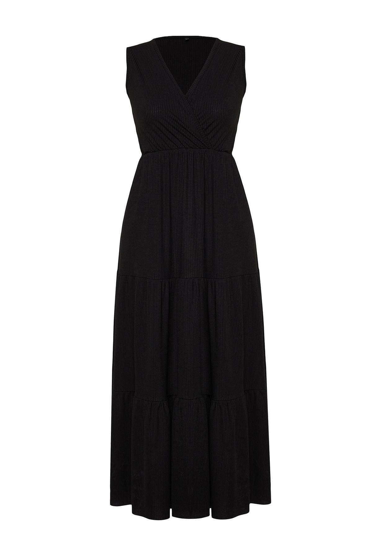 Black Deep V Maxi Dress