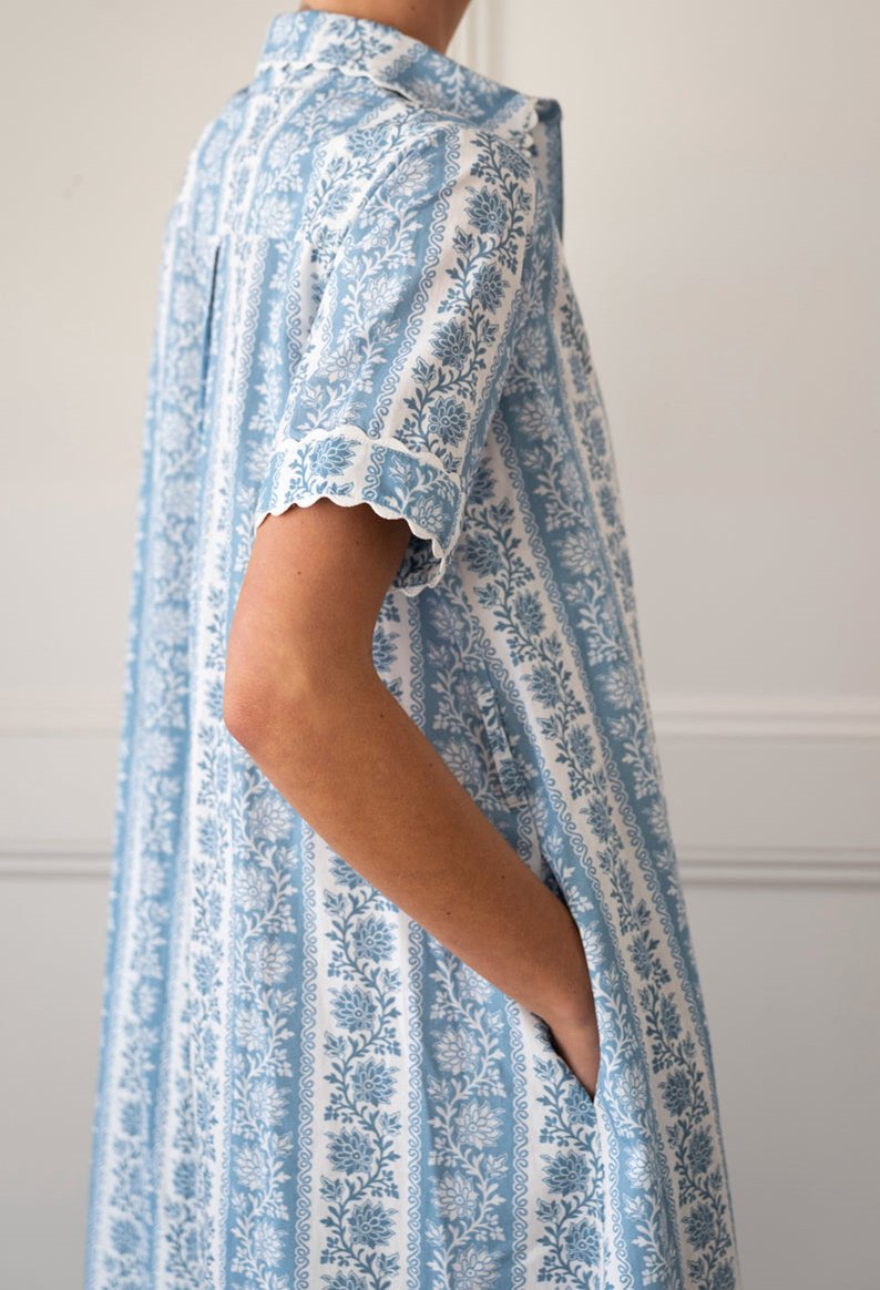 Blue Floral Striped Maxi Dress