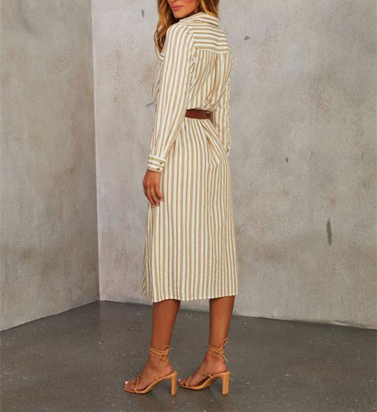 Buttoned Striped Commuter Maxi Dress