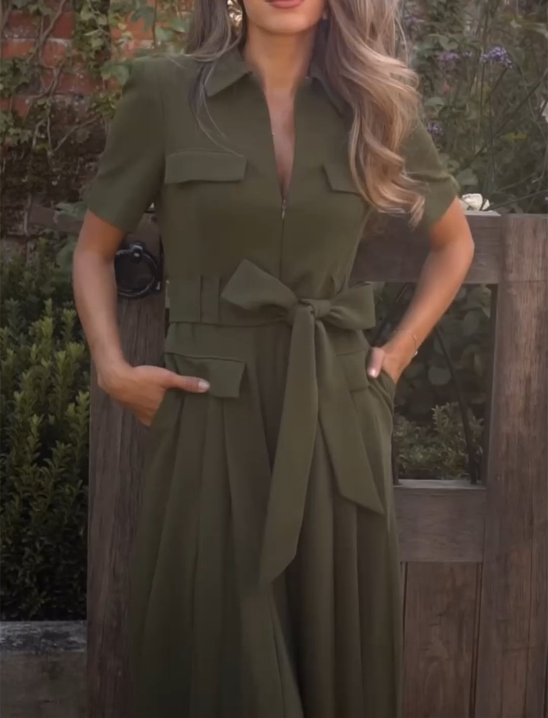 Dark Green Bow Work Jumpsuit