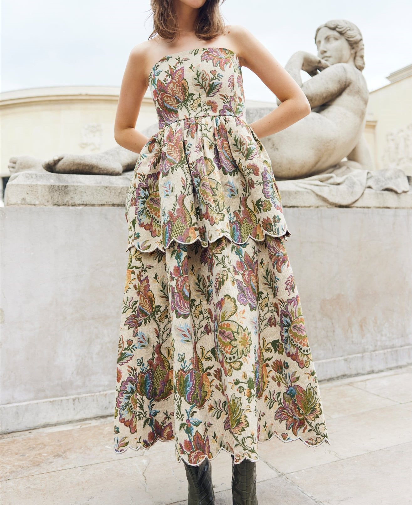 Vintage Printed Layered Sleeveless Maxi Dress