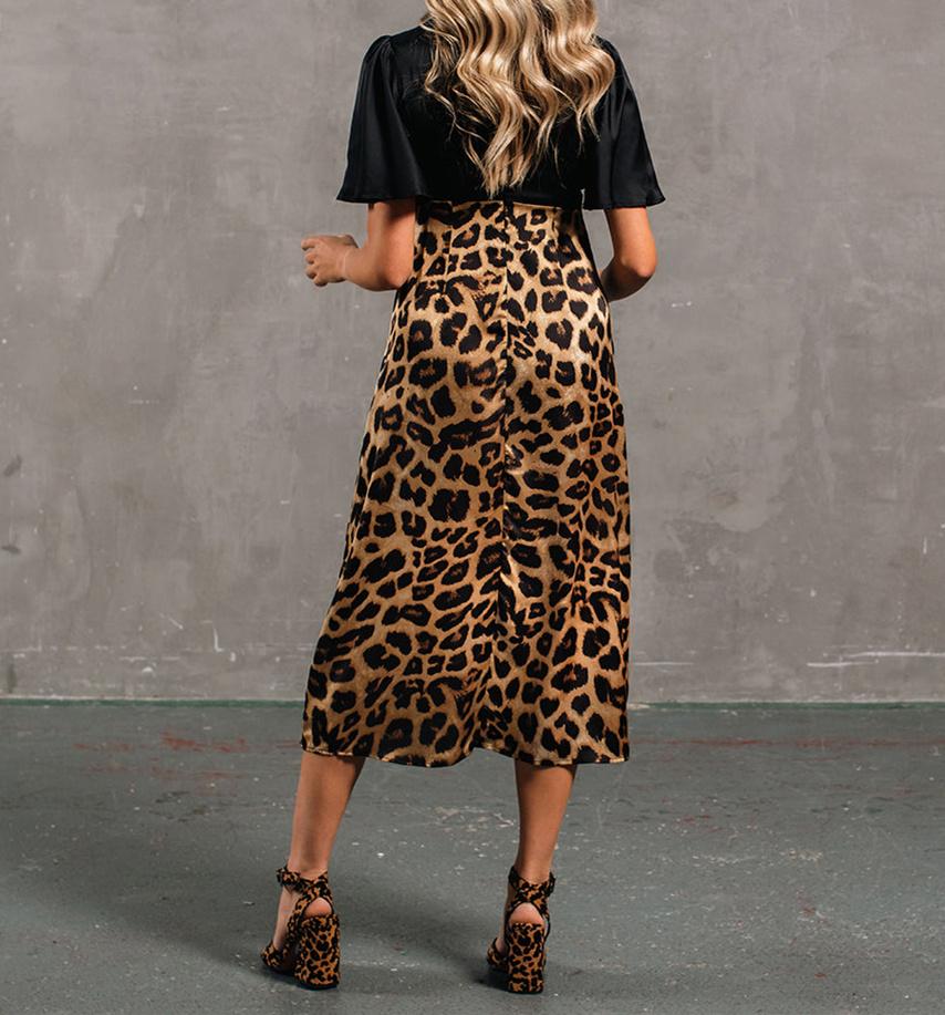 Flared Sleeve Leopard Print Maxi Dress