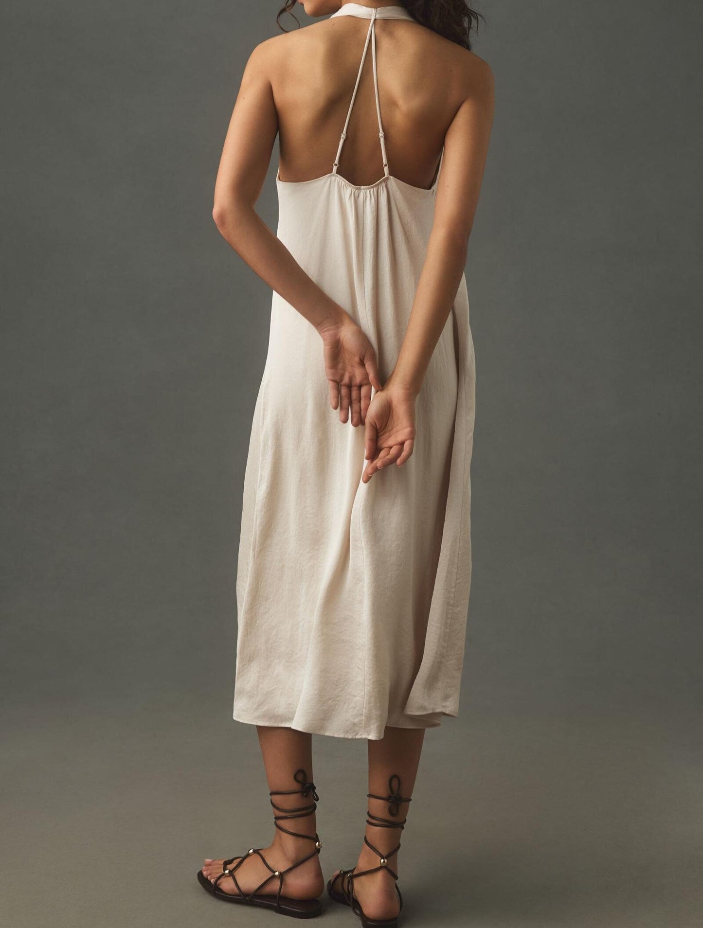 White Neck Tie Long Dress