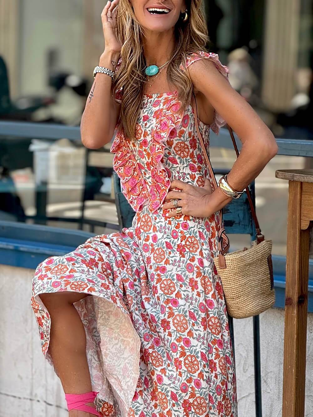 Ruffled floral maxi dress