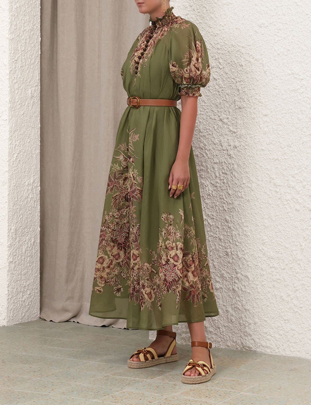 Green Lantern Sleeve Floral Dress