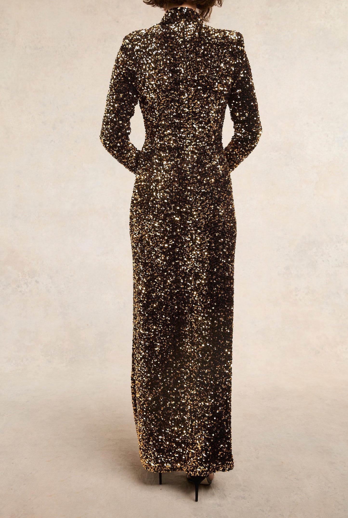 Sequined Split Long Sleeve Maxi Dress